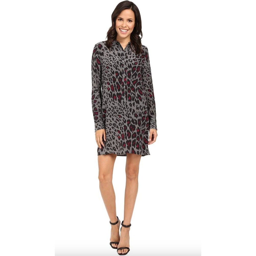 Equipment Femme Lucinda 100% Silk Leopard Print Shirt Dress S/p